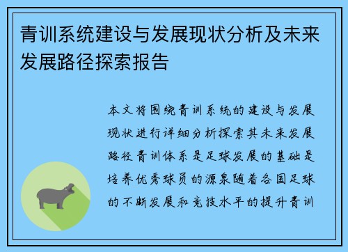青训系统建设与发展现状分析及未来发展路径探索报告