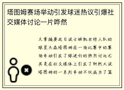 塔图姆赛场举动引发球迷热议引爆社交媒体讨论一片哗然