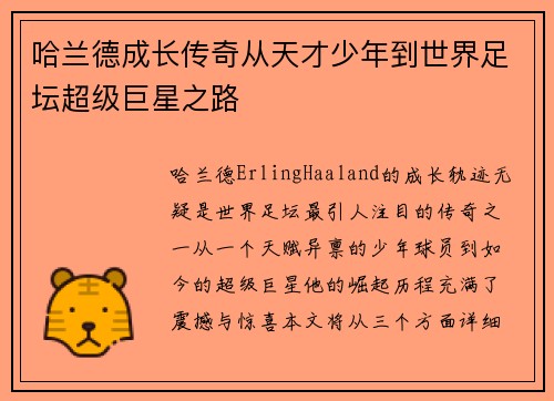 哈兰德成长传奇从天才少年到世界足坛超级巨星之路